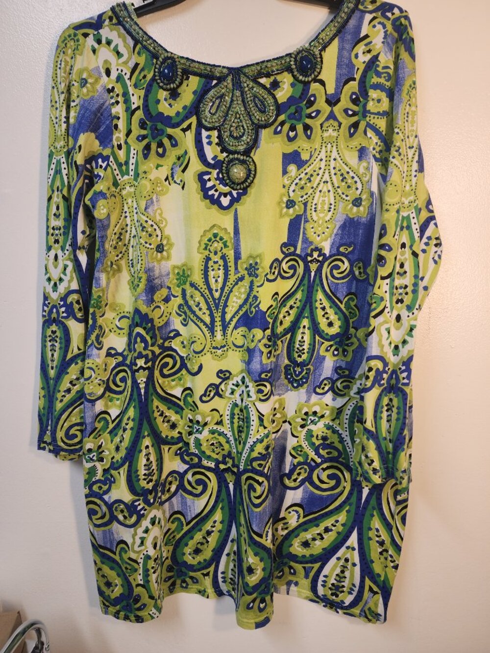 Joyous & free XL paisley print cotton blend dress EUC embellished Party Concert